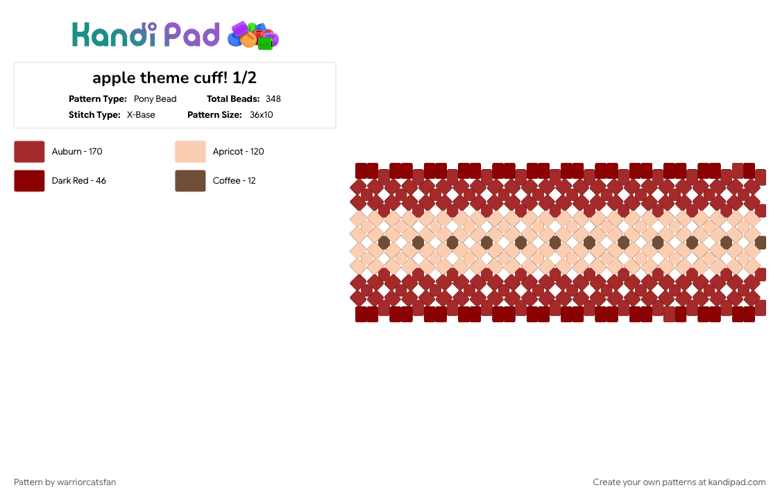 apple theme cuff! 1/2 - Pony Bead Pattern by warriorcatsfan on Kandi Pad - apple, beige, cotdfruit, fruit, red, themed
