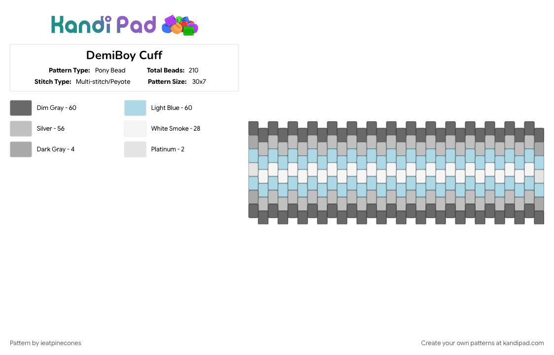 DemiBoy Cuff - Pony Bead Pattern by ieatpinecones on Kandi Pad - beige, demiboy, gray, lgtbqia, light blue, pride