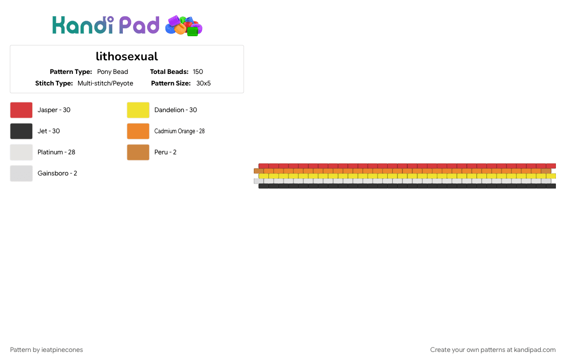 lithosexual - Pony Bead Pattern by ieatpinecones on Kandi Pad - lithosexual, orange, pride, red, yellow