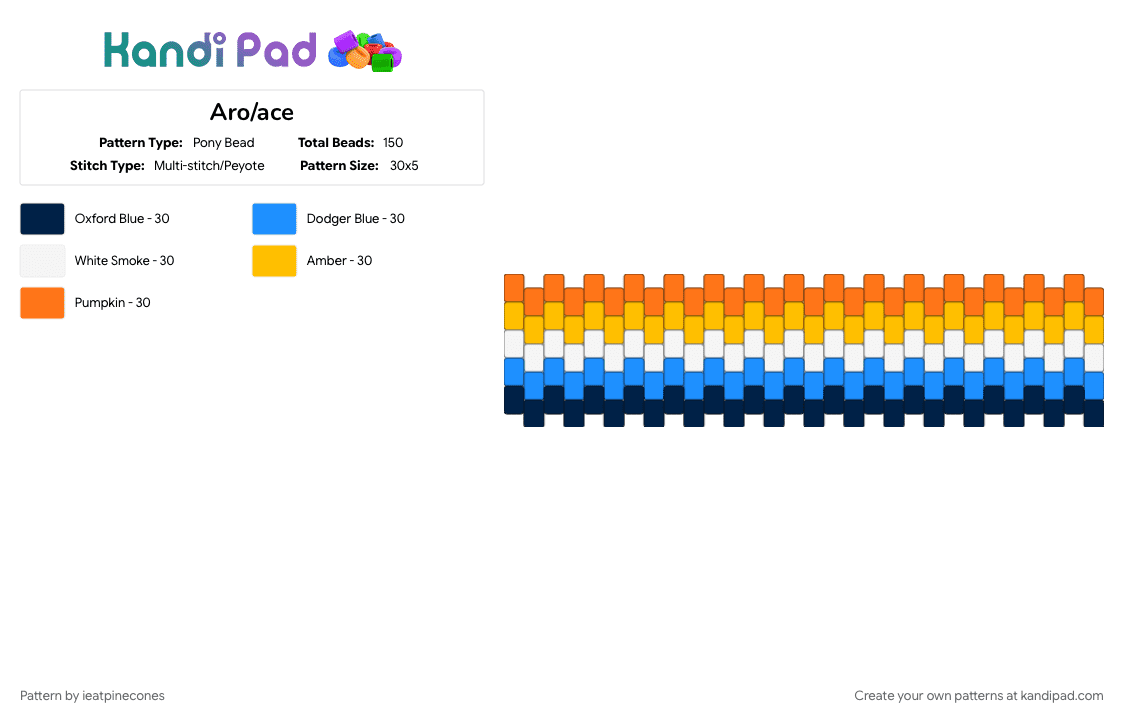 Aro/ace - Pony Bead Pattern by ieatpinecones on Kandi Pad - aroace, blue, light blue, orange, pride, yellow