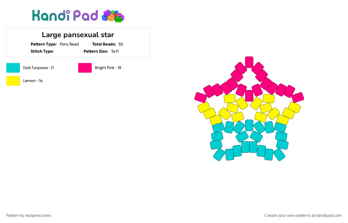 Large pansexual star - Pony Bead Pattern by ieatpinecones on Kandi Pad - light blue, pink