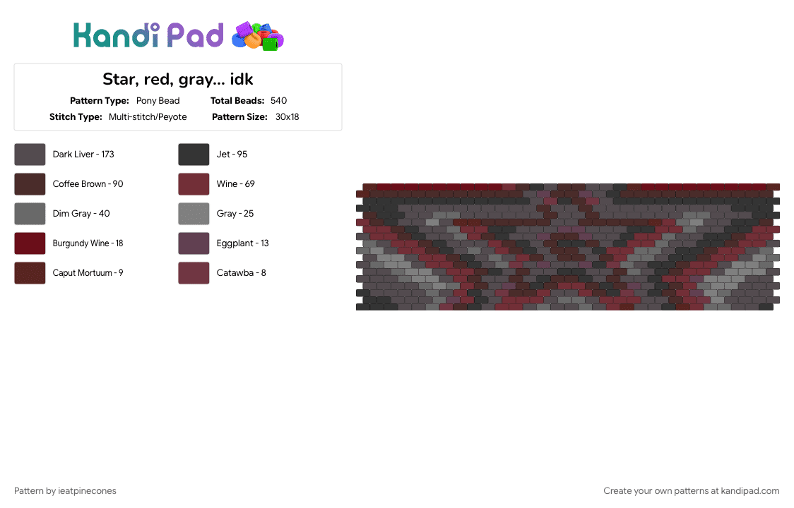 Star, red, gray… idk - Pony Bead Pattern by ieatpinecones on Kandi Pad - brown, gray, red, scifi, star