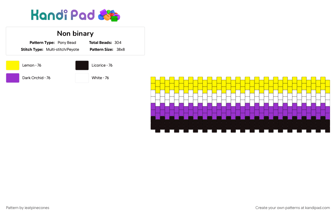 Non binary - Pony Bead Pattern by ieatpinecones on Kandi Pad - bracelet, nonbinary, pride, purple, stripes, yellow