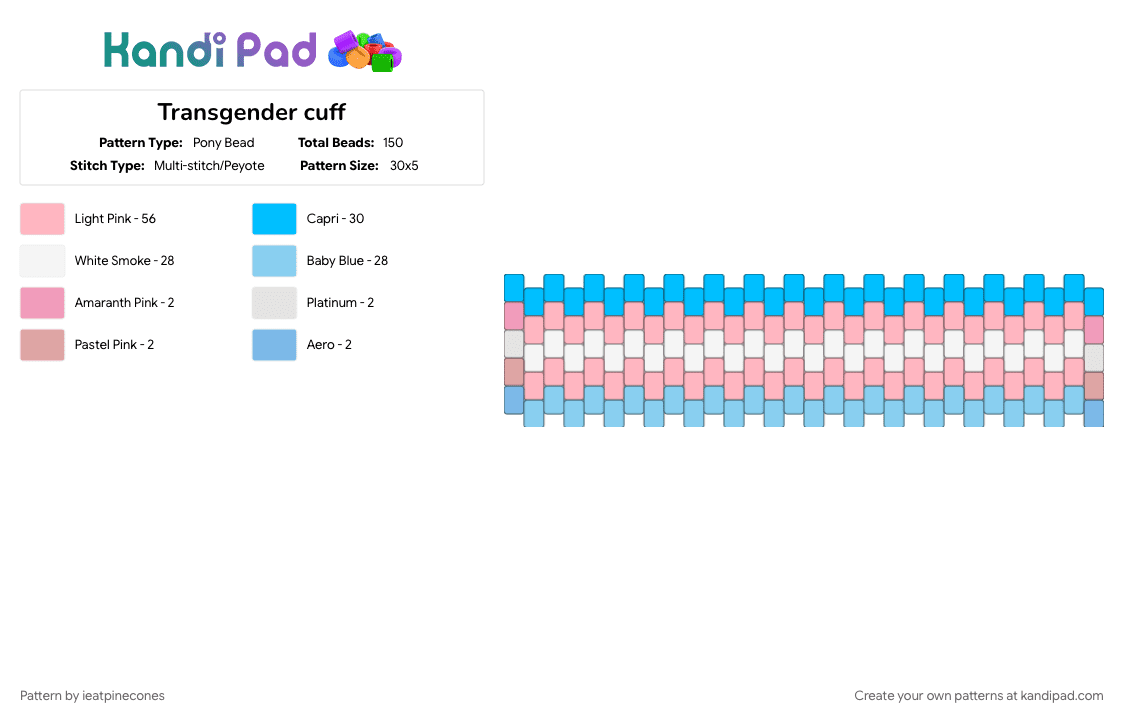 Transgender cuff - Pony Bead Pattern by ieatpinecones on Kandi Pad - ftm, light blue, mtf, pink, pride, transgender