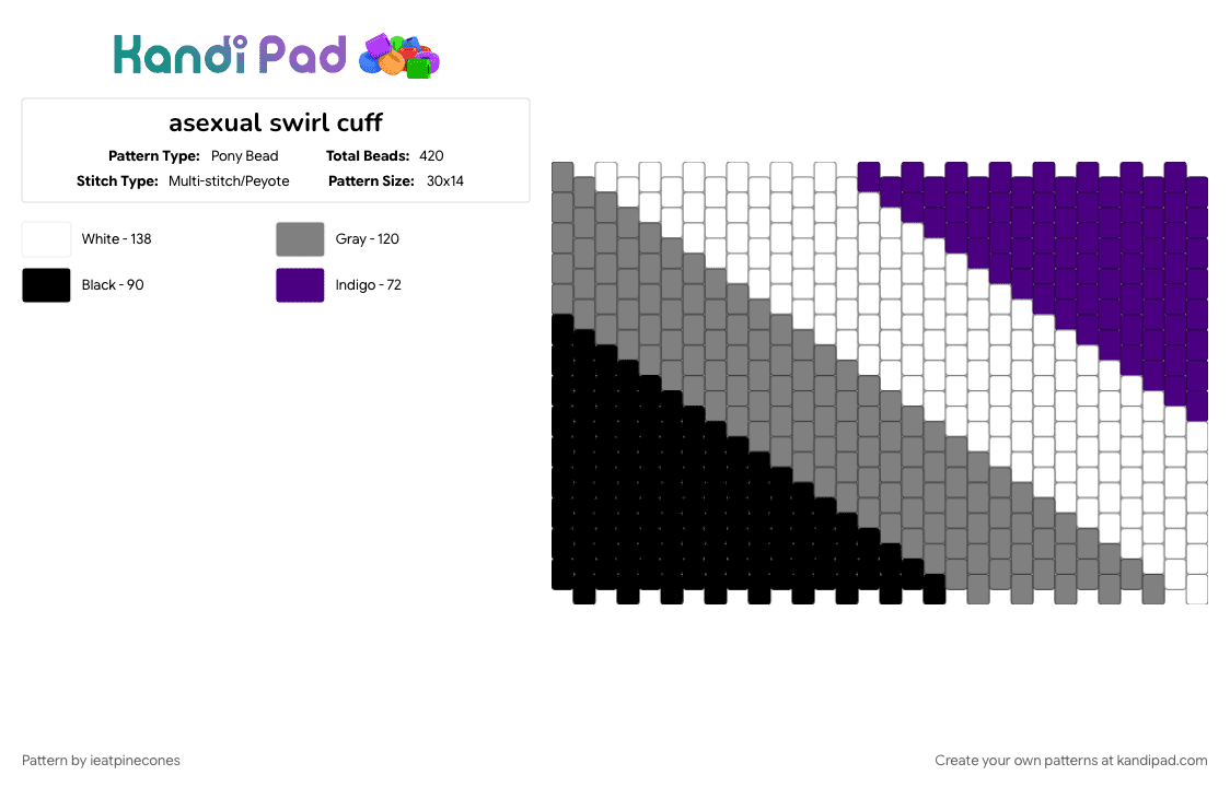 asexual swirl cuff - Pony Bead Pattern by ieatpinecones on Kandi Pad - asexual, geometric, gray, pride, purple, swirl