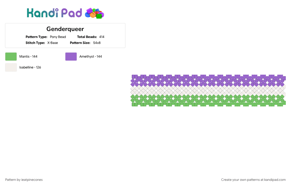 Genderqueer - Pony Bead Pattern by ieatpinecones on Kandi Pad - flag, genderqueer, green, lgbtq, pride, purple