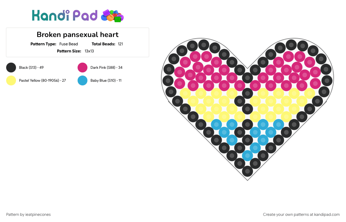 Broken pansexual heart - Fuse Bead Pattern by ieatpinecones on Kandi Pad - pink, yellow