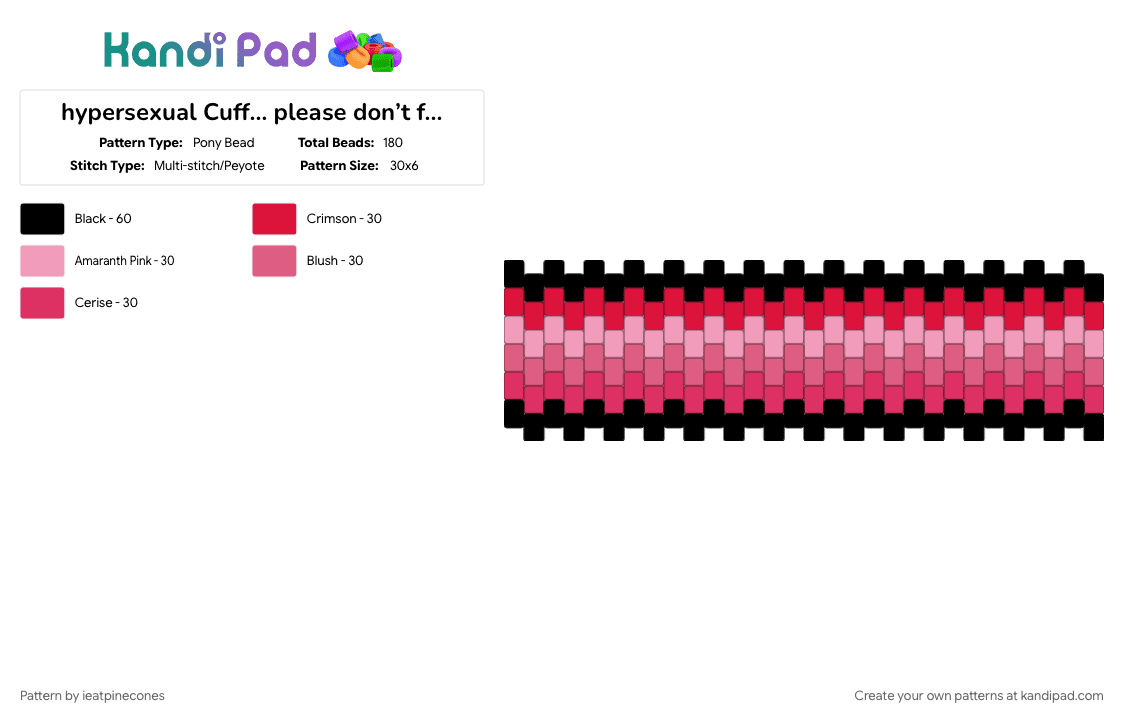 hypersexual Cuff… please don’t flag this… - Pony Bead Pattern by ieatpinecones on Kandi Pad - getting over an bad addiction, hypersexual, hypersexuality, pink, red