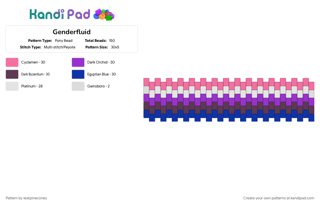 Genderfluid - Pony Bead Pattern by ieatpinecones on Kandi Pad - flag, genderfluid, pink, pride, purple