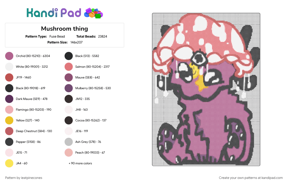 Mushroom thing - Fuse Bead Pattern by ieatpinecones on Kandi Pad - cat, mushroom, pink, red