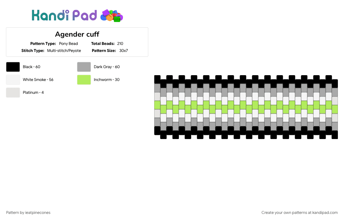 Agender cuff - Pony Bead Pattern by ieatpinecones on Kandi Pad - agender, beige, green, lgtbqia, pride