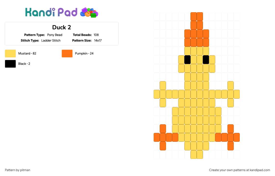 Duck 2 - Pony Bead Pattern by pitman on Kandi Pad - yellow