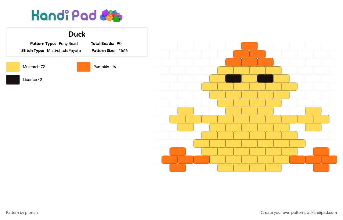 Duck - Pony Bead Pattern by pitman on Kandi Pad - yellow