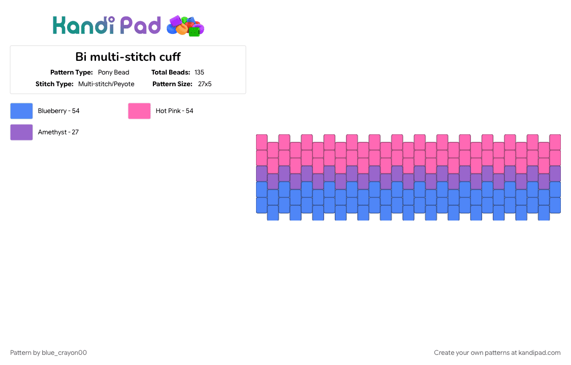 Bi multi-stitch cuff - Pony Bead Pattern by blue_crayon00 on Kandi Pad - bi, blue, multistitch, pink, purple