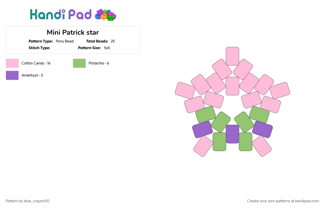 Mini Patrick star - Pony Bead Pattern by blue_crayon00 on Kandi Pad - green, patrick star, pink, purple, small, spongebob, star