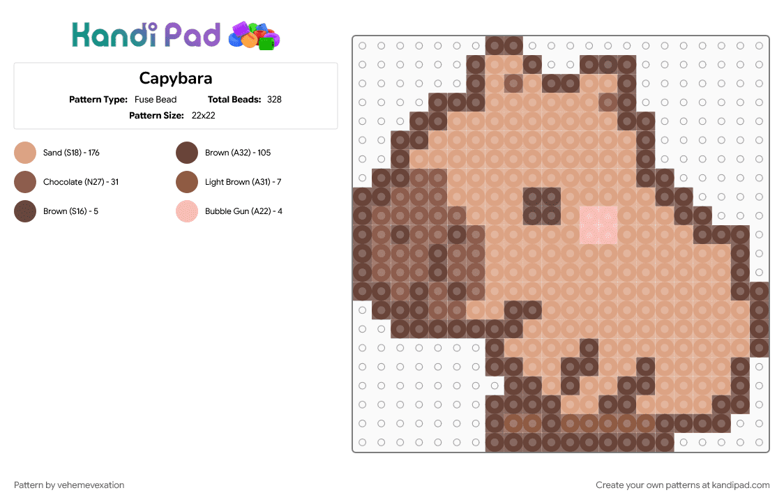 Capybara - Fuse Bead Pattern by vehemevexation on Kandi Pad - beige, brown