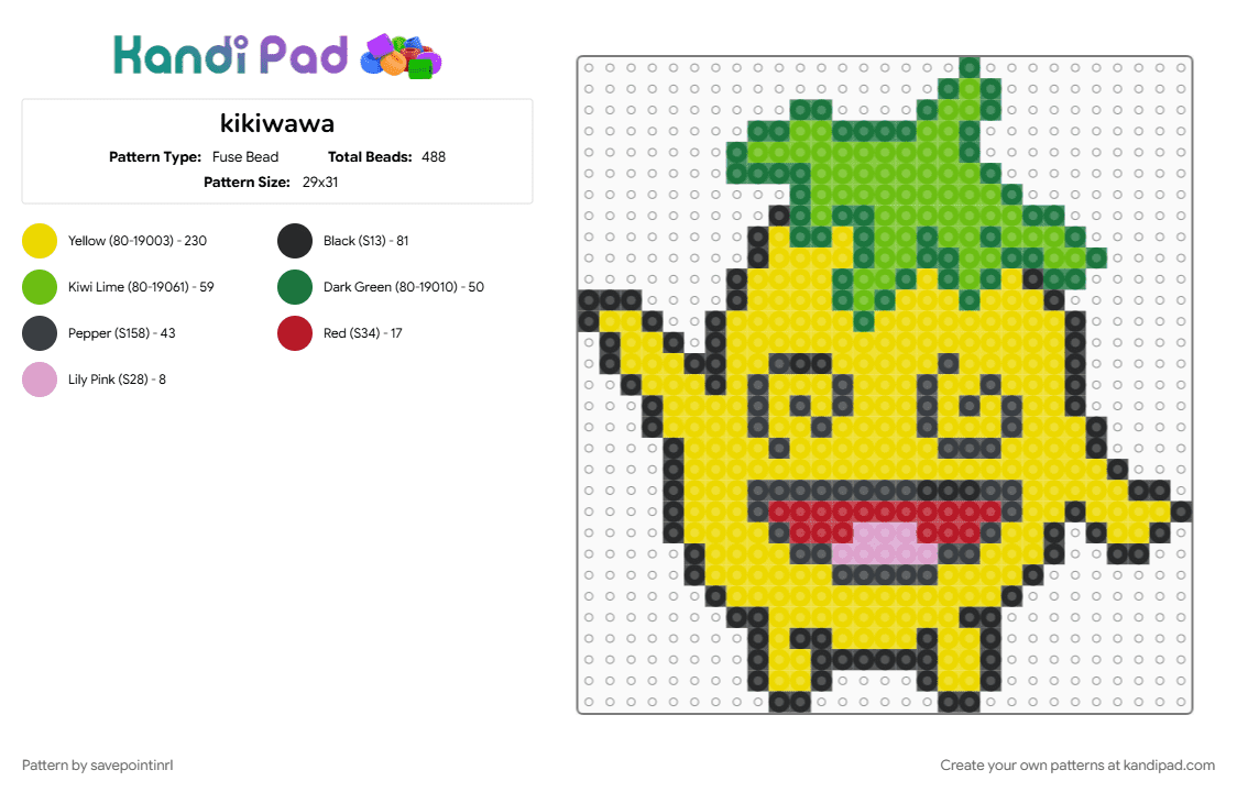 kikiwawa - Fuse Bead Pattern by savepointinrl on Kandi Pad - bigdub, character, green, yellow