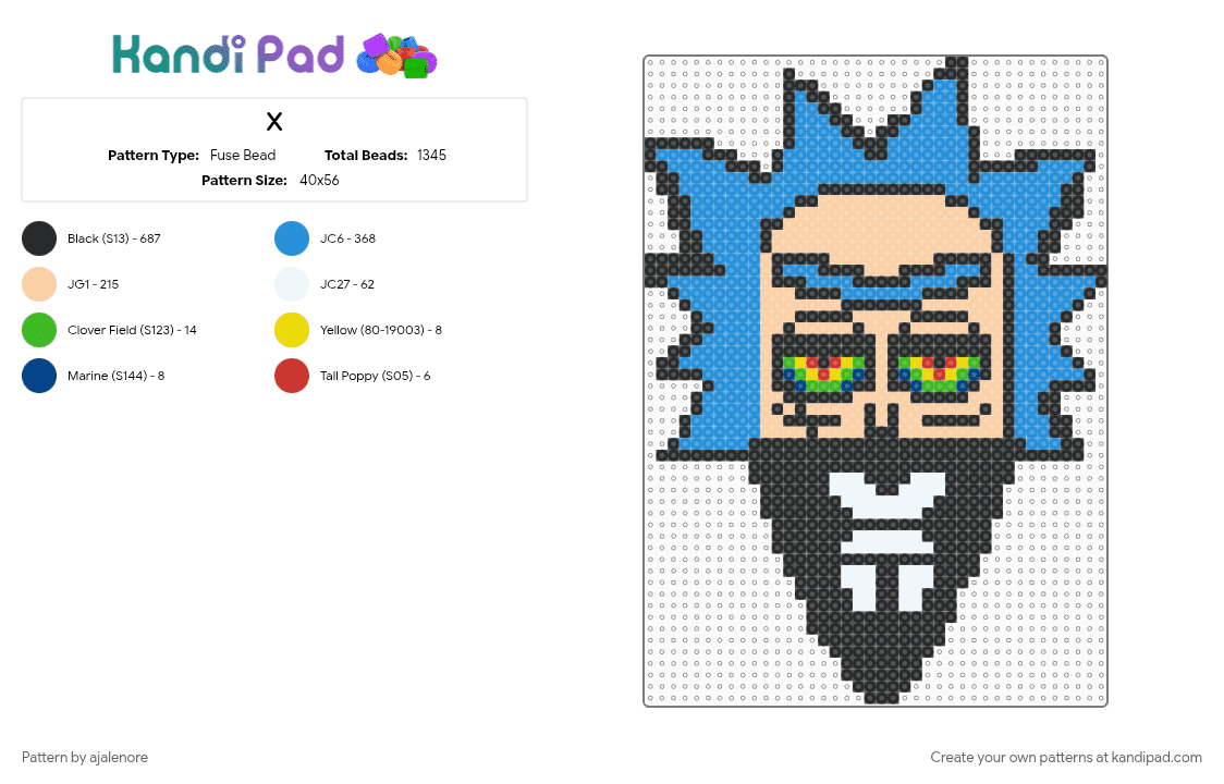 X - Fuse Bead Pattern by ajalenore on Kandi Pad - bandana, beige, black, excision, light blue, rick and morty, rick sanches