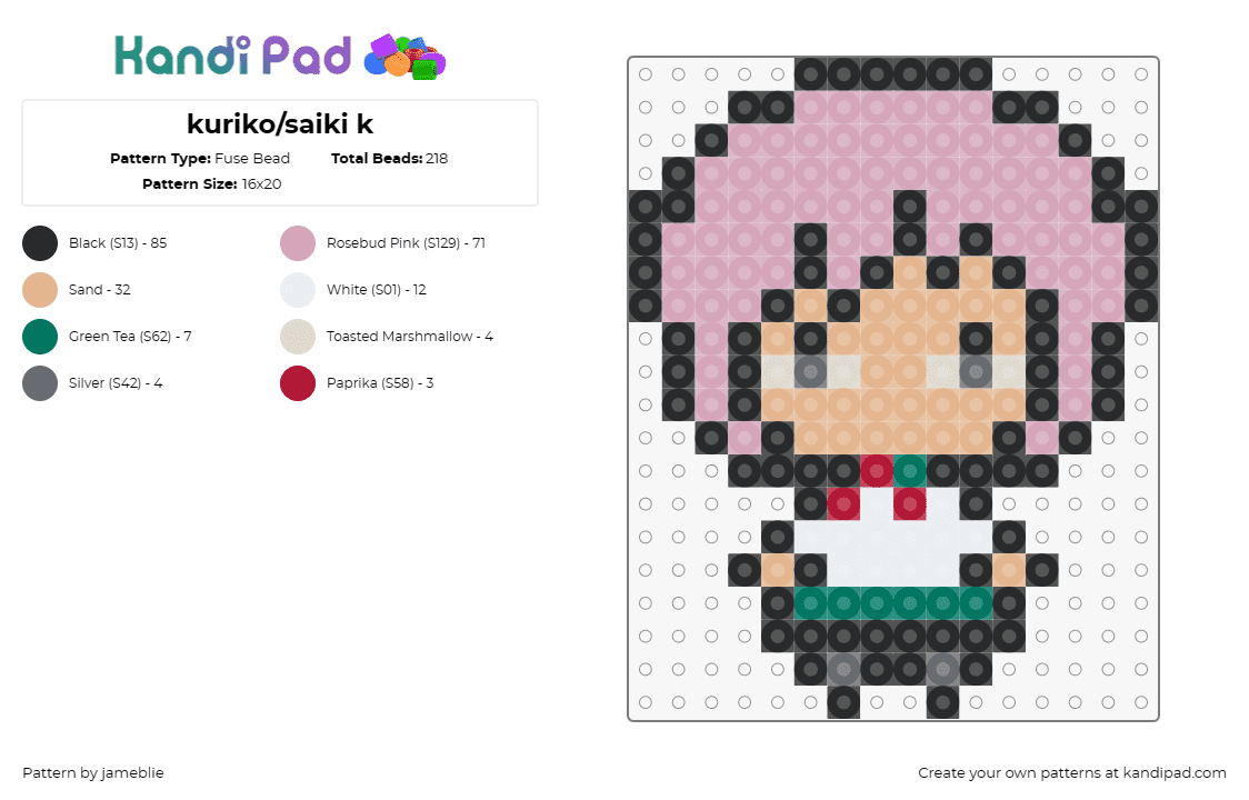 kuriko/saiki k - Fuse Bead Pattern by jameblie on Kandi Pad - kuriko,saiki kusuo,no sai nan,anime,manga,chibi,character,pink,tan