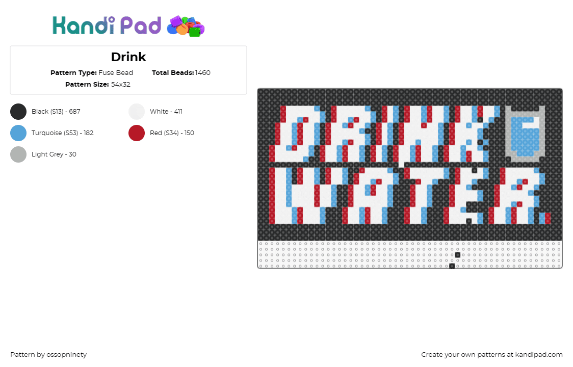 Drink - Fuse Bead Pattern by ossopninety on Kandi Pad - drink water,trippy,sign,text,hydrate,white,black