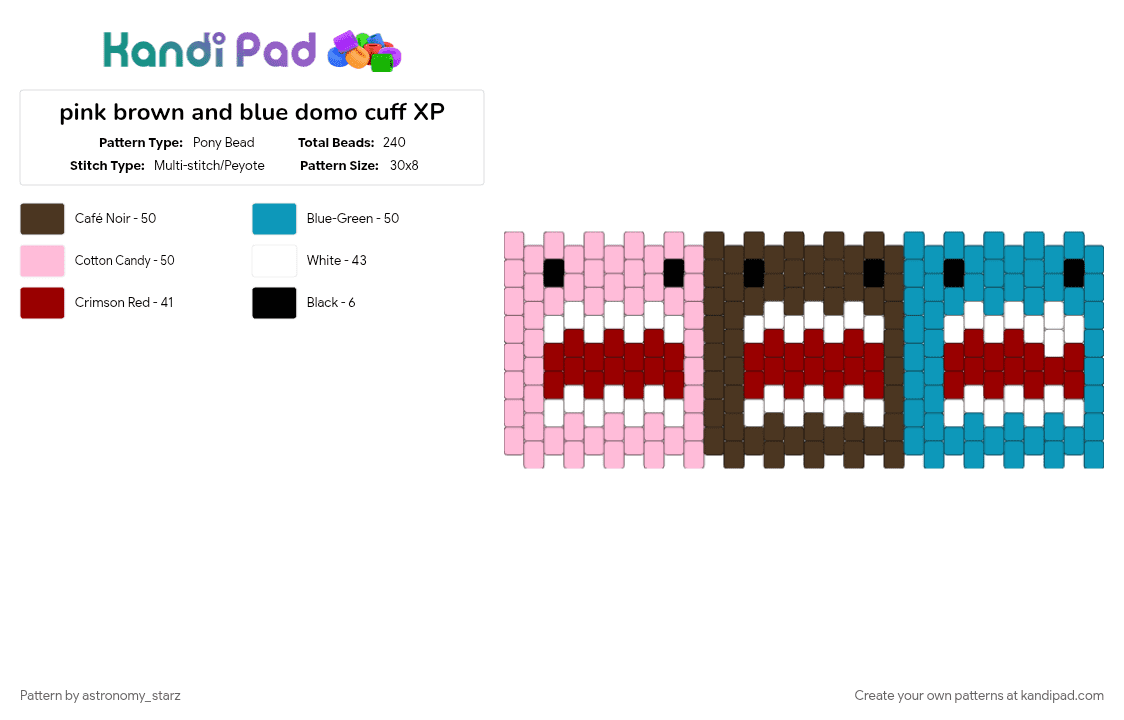 pink brown and blue domo cuff XP - Pony Bead Pattern by astronomy_starz on Kandi Pad - blue, brown, cuff pattern, domo, light blue, pink, scene