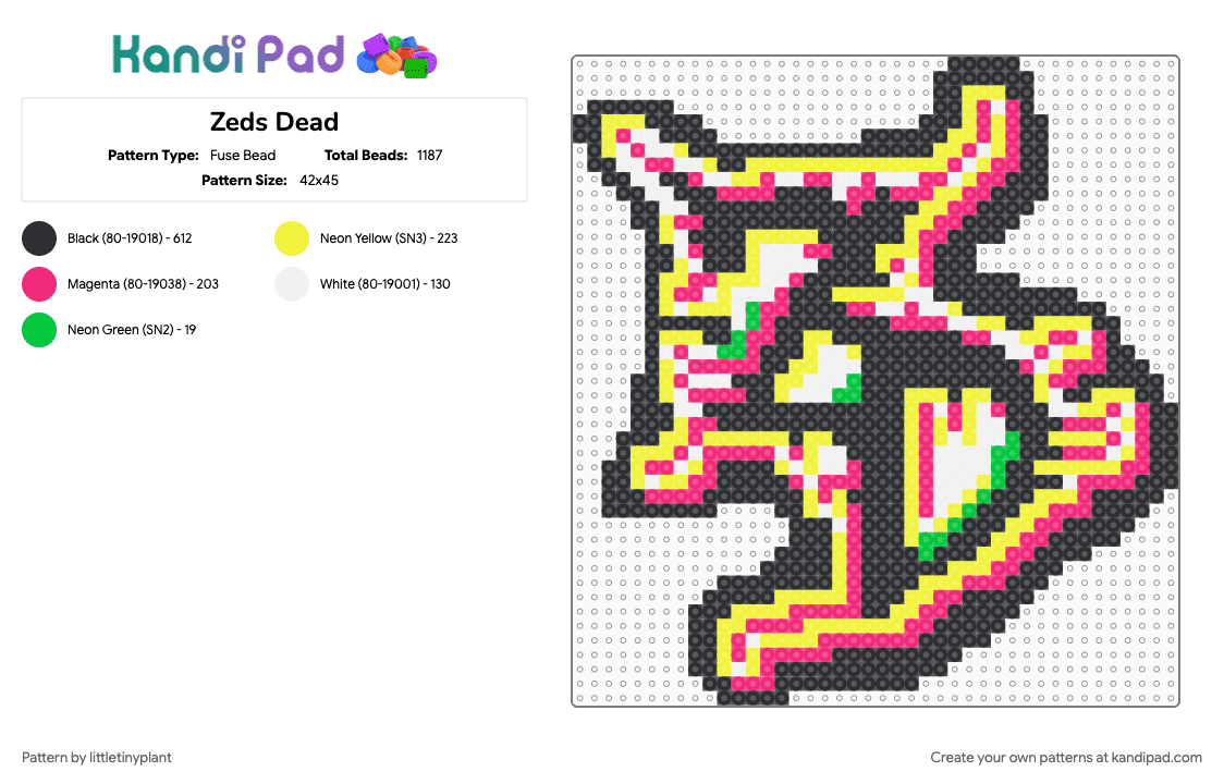 Zeds Dead - Fuse Bead Pattern by littletinyplant on Kandi Pad - black, pink, yellow