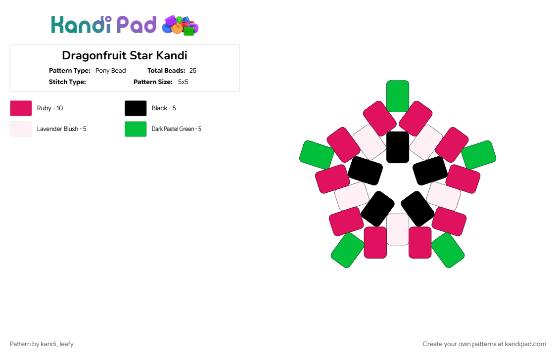 Dragonfruit Star Kandi - Pony Bead Pattern by kandi_leafy on Kandi Pad - green, pink
