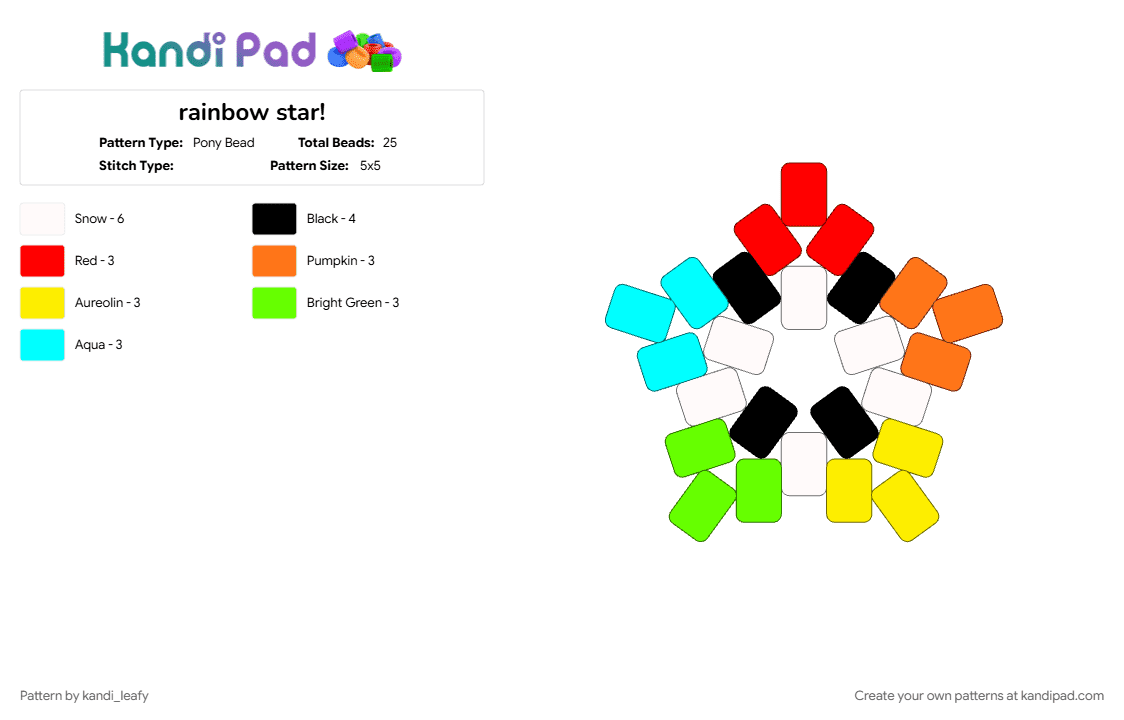 rainbow star! - Pony Bead Pattern by kandi_leafy on Kandi Pad - colorful, cute, green, orange, rainbow, simple, small, star