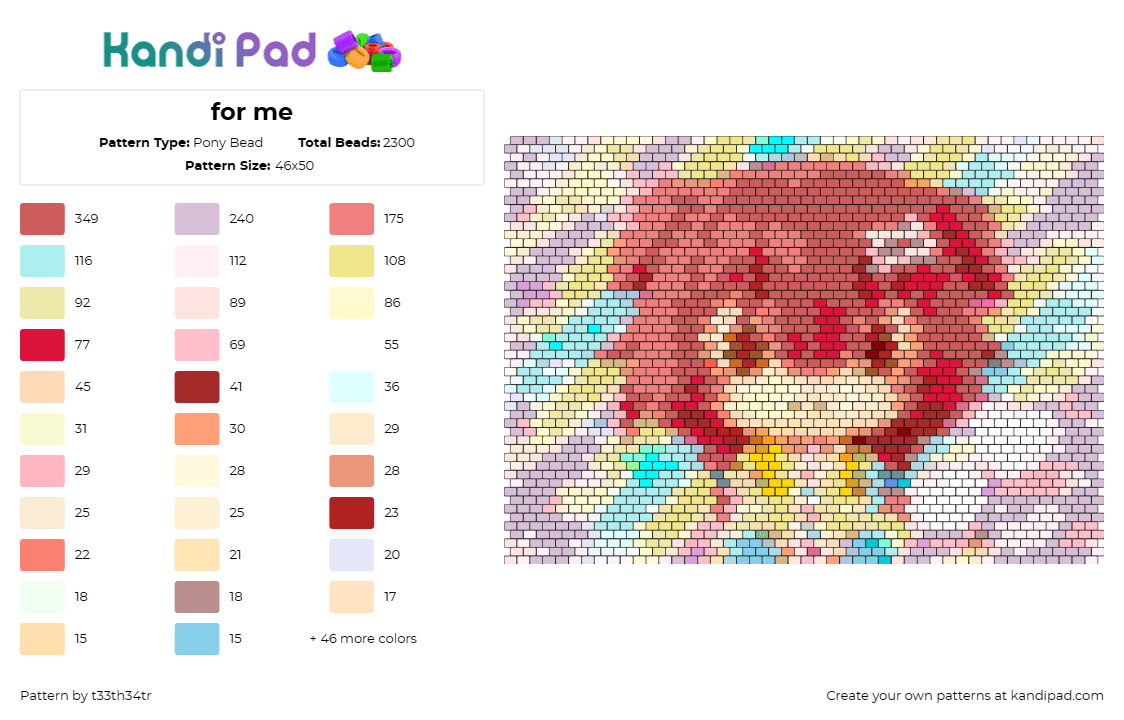 for me - Pony Bead Pattern by t33th34tr on Kandi Pad - pastel,manga,kawaii,panel,character,colorful,red