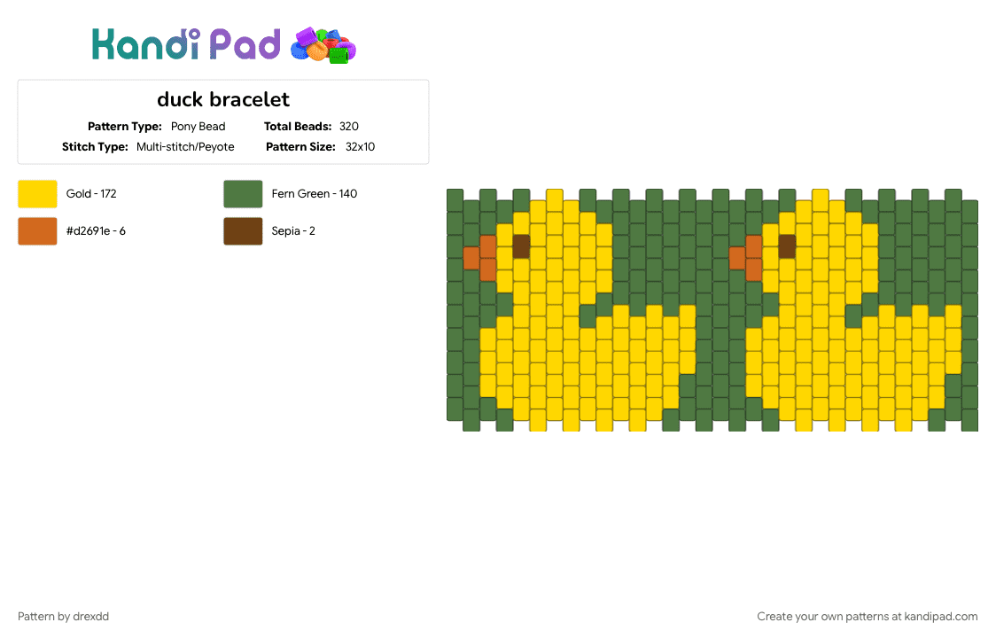 duck bracelet - Pony Bead Pattern by drexdd on Kandi Pad - green, yellow