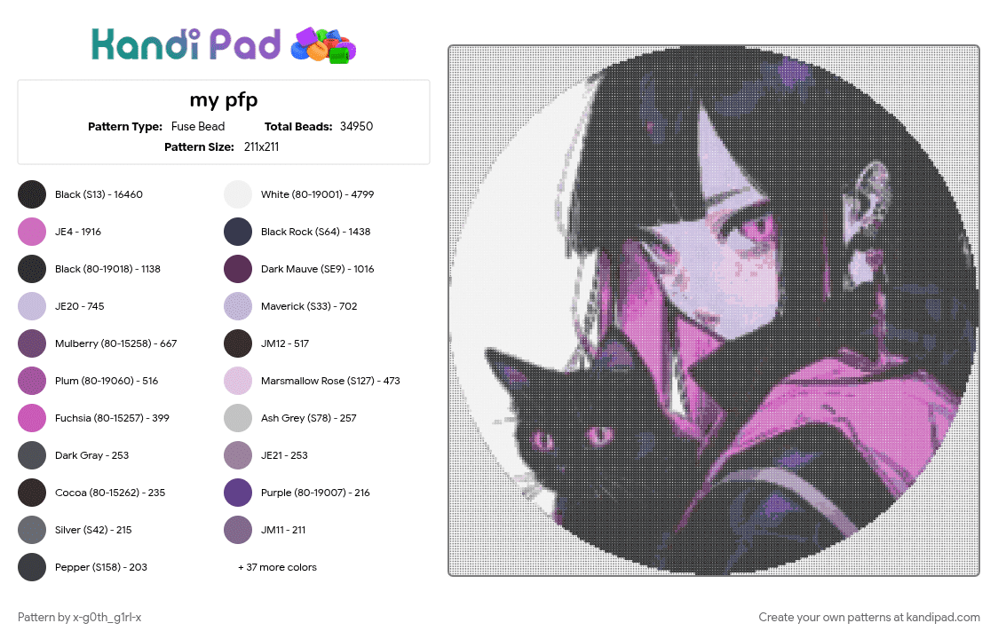my pfp - Fuse Bead Pattern by x-g0th_g1rl-x on Kandi Pad - 
