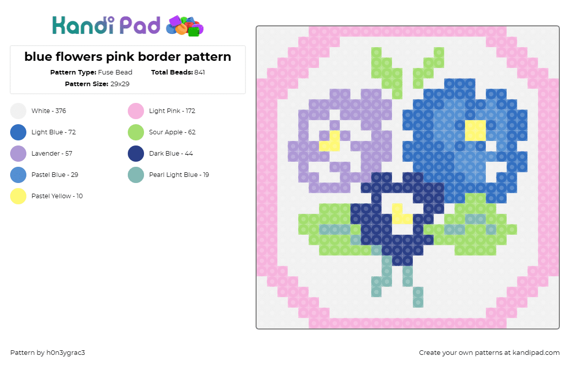 blue flowers pink border pattern - Fuse Bead Pattern by h0n3ygrac3 on Kandi Pad - flowers,plants,bloom,panel,pink,blue