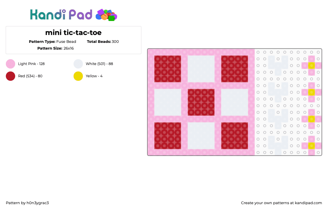 mini tic-tac-toe - Fuse Bead Pattern by h0n3ygrac3 on Kandi Pad - pink,red