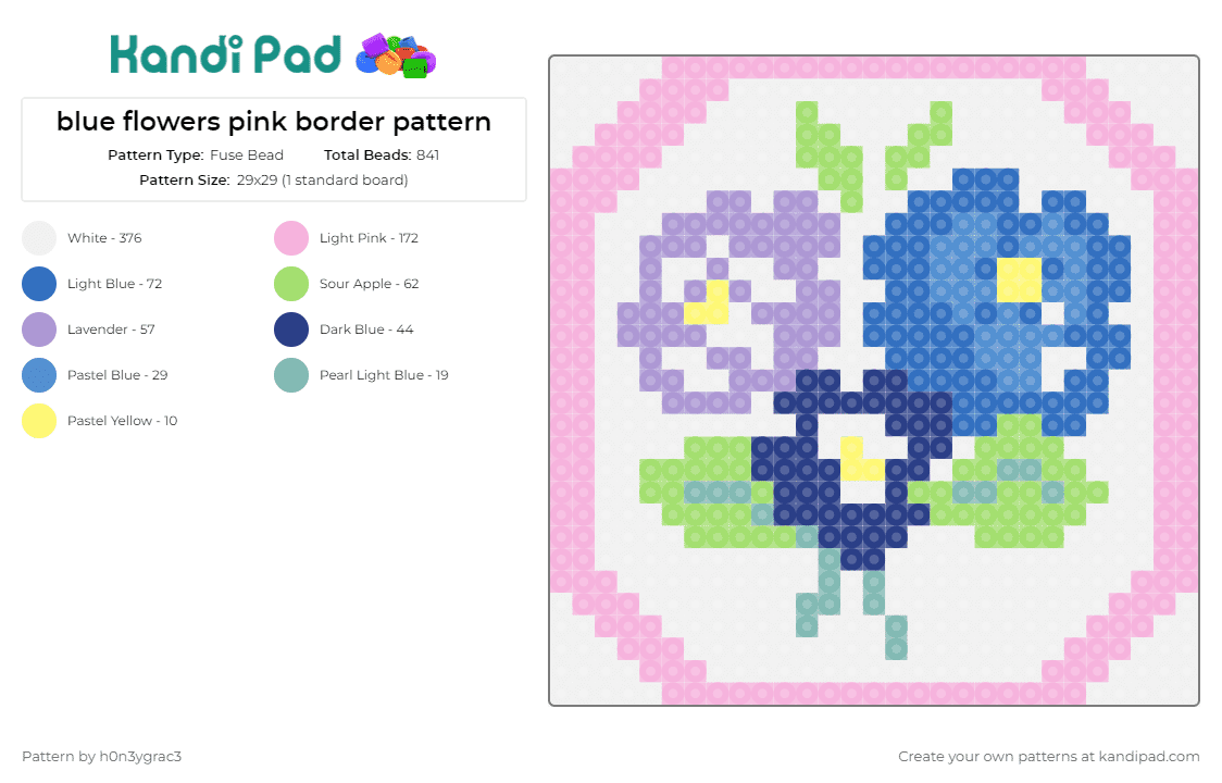 blue flowers pink border pattern - Fuse Bead Pattern by h0n3ygrac3 on Kandi Pad - flowers,plants,bloom,panel,pink,blue