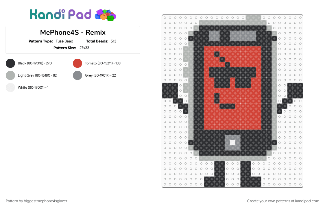 MePhone4S - Remix - Fuse Bead Pattern by biggestmephone4sglazer on Kandi Pad - beige, black, red