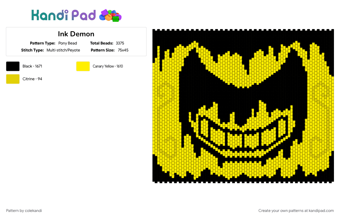 Ink Demon - Pony Bead Pattern by colekandi on Kandi Pad - black, yellow