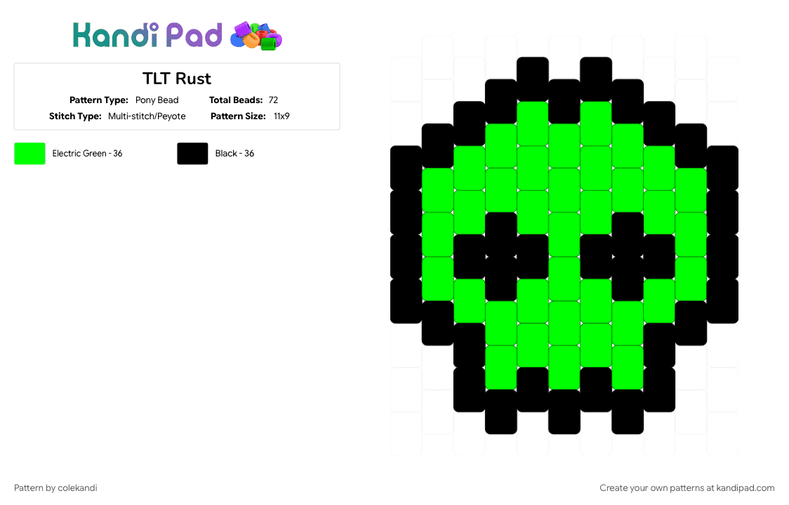 TLT Rust - Pony Bead Pattern by colekandi on Kandi Pad - black, green