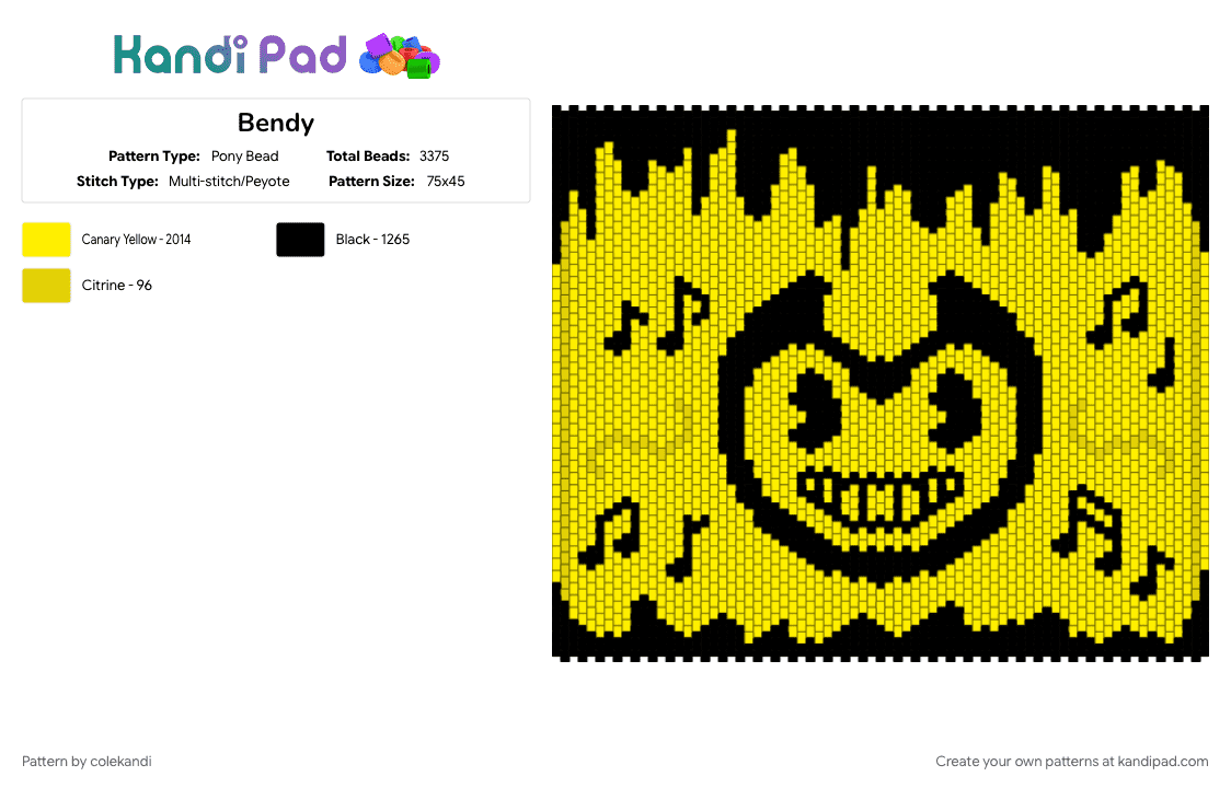 Bendy - Pony Bead Pattern by colekandi on Kandi Pad - black, yellow