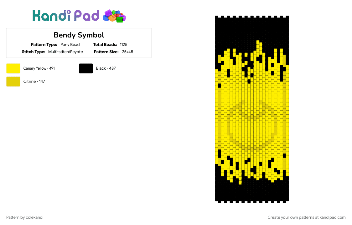 Bendy Symbol - Pony Bead Pattern by colekandi on Kandi Pad - black, yellow