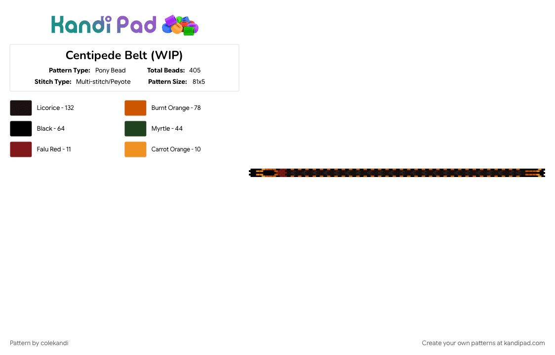 Centipede Belt - Pony Bead Pattern by colekandi on Kandi Pad - black, red