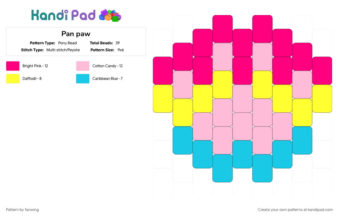 Pan paw - Pony Bead Pattern by fanwing on Kandi Pad - blue, pan, pancake, paw, pink, pride, wowee, yellow