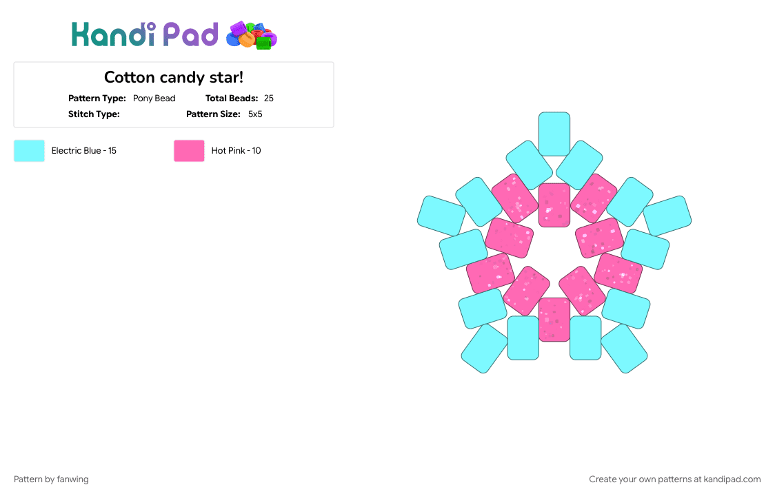 Cotton candy star! - Pony Bead Pattern by fanwing on Kandi Pad - blue, candy, cotton candy, glitter, glitterbeads, kandi, light blue, pink, star