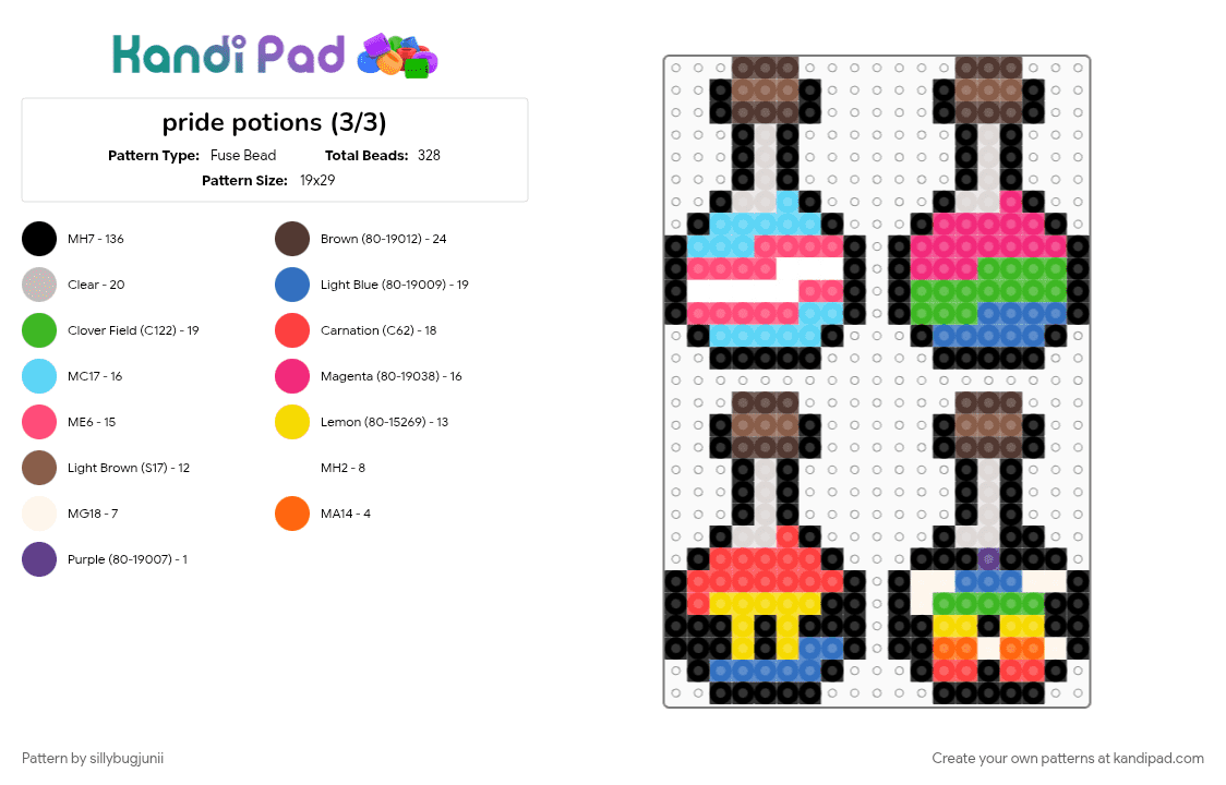 pride potions (3/3) - Fuse Bead Pattern by sillybugjunii on Kandi Pad - beige, black, colorful, green, loveislove, pink, pride, red, stripes