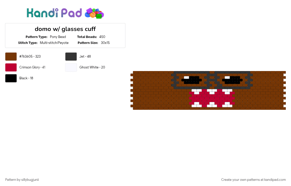 domo w/ glasses cuff - Pony Bead Pattern by deleted_user_347955 on Kandi Pad - brown, domo, glasses