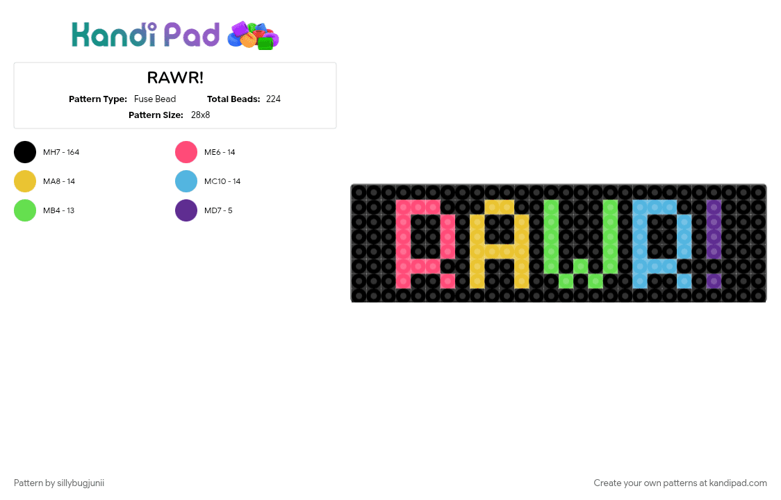 RAWR! - Fuse Bead Pattern by sillybugjunii on Kandi Pad - black, colorful, light blue, rawr, scenecore, yellow