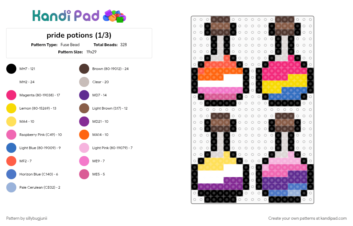 pride potions (1/3) - Fuse Bead Pattern by sillybugjunii on Kandi Pad - beige, brown, loveislove, pink, pride, stripes, yellow