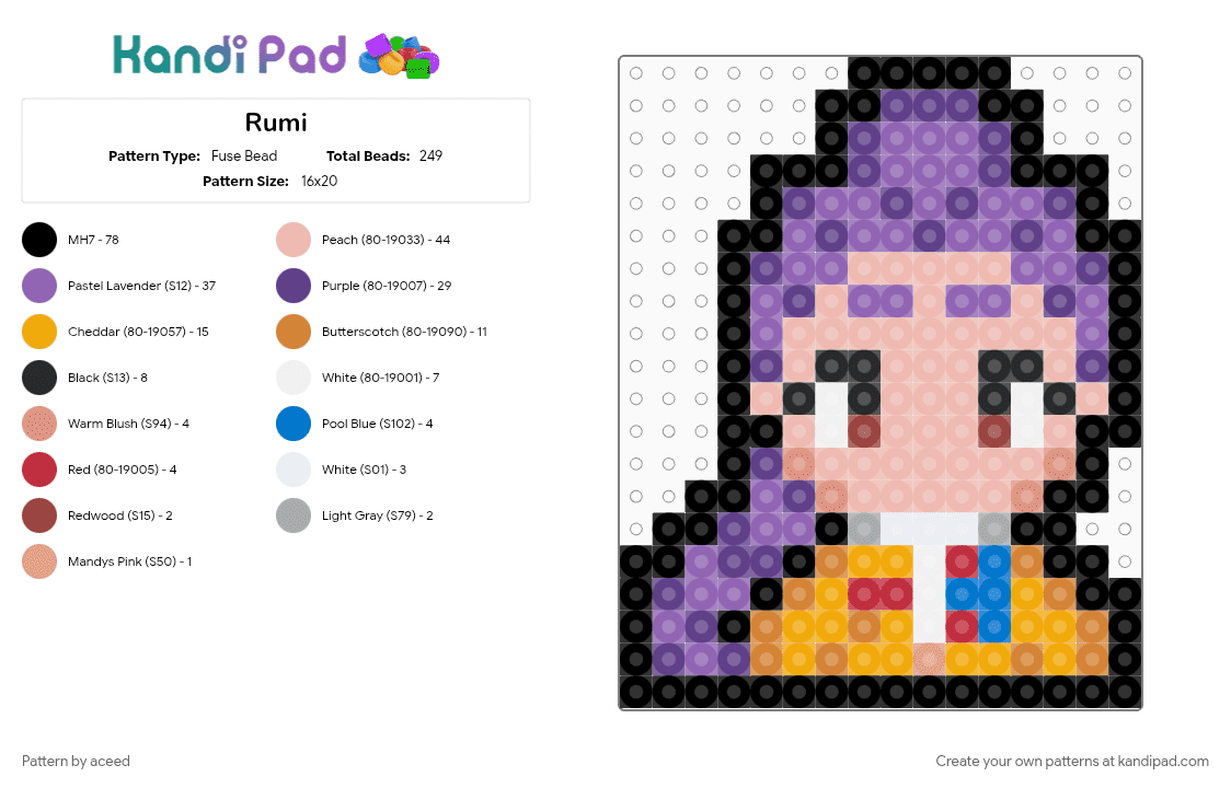 Rumi - Fuse Bead Pattern by aceed on Kandi Pad - beige, orange, pink, purple