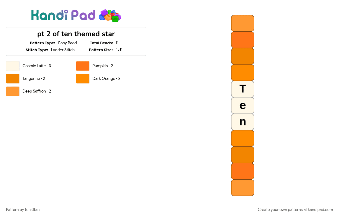 pt 2 of ten themed star - Pony Bead Pattern by tens1fan on Kandi Pad - bfdi, orange, ten, tenbfdi, tpot, white