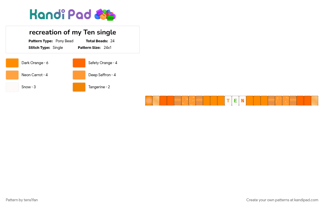 recreation of my Ten single - Pony Bead Pattern by tens1fan on Kandi Pad - 