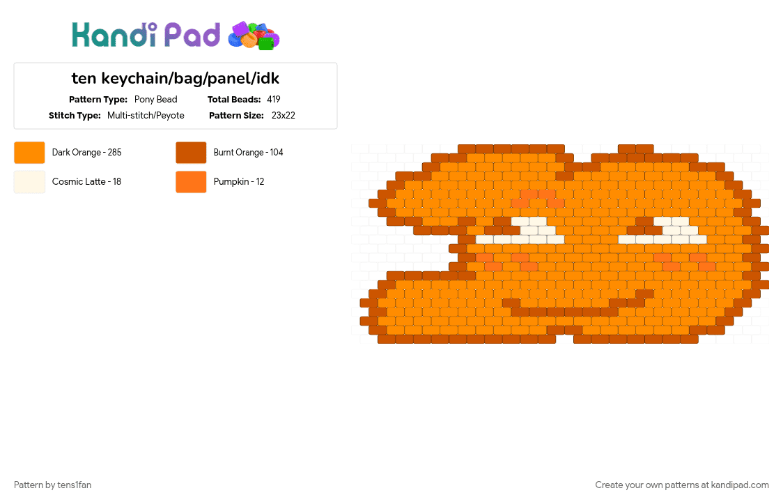 ten keychain/bag/panel/idk - Pony Bead Pattern by tens1fan on Kandi Pad - algebralien, bfdi, bfditen, orange, ten